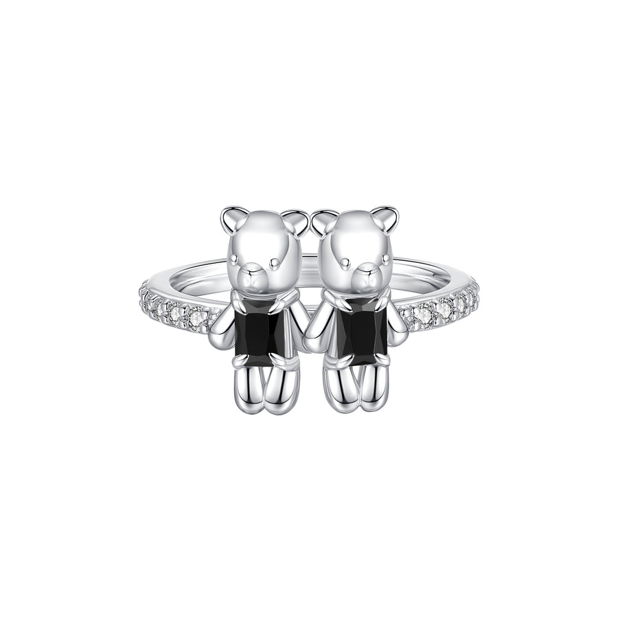 Paradise / Bear Holding Hands Inlaid Stone Ring