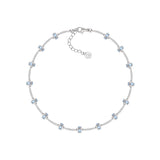 Ripple / Curved Silver Tube Gem Bead Short Necklace(Bracelet)
