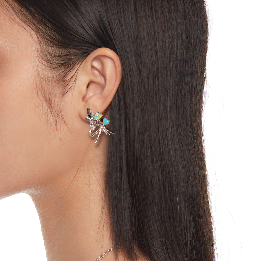 Tasty / Hear Shape Opal Turquoise Twins Fairy Earring