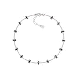 Ripple / Curved Silver Tube Gem Bead Short Necklace(Bracelet)