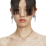 Ripple / Heart-shaped double gem stitching Necklace