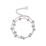 Ripple / Curved Silver Tube Gem Bead Short Necklace(Bracelet)