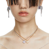 Ripple / Heart-shaped double gem stitching Necklace