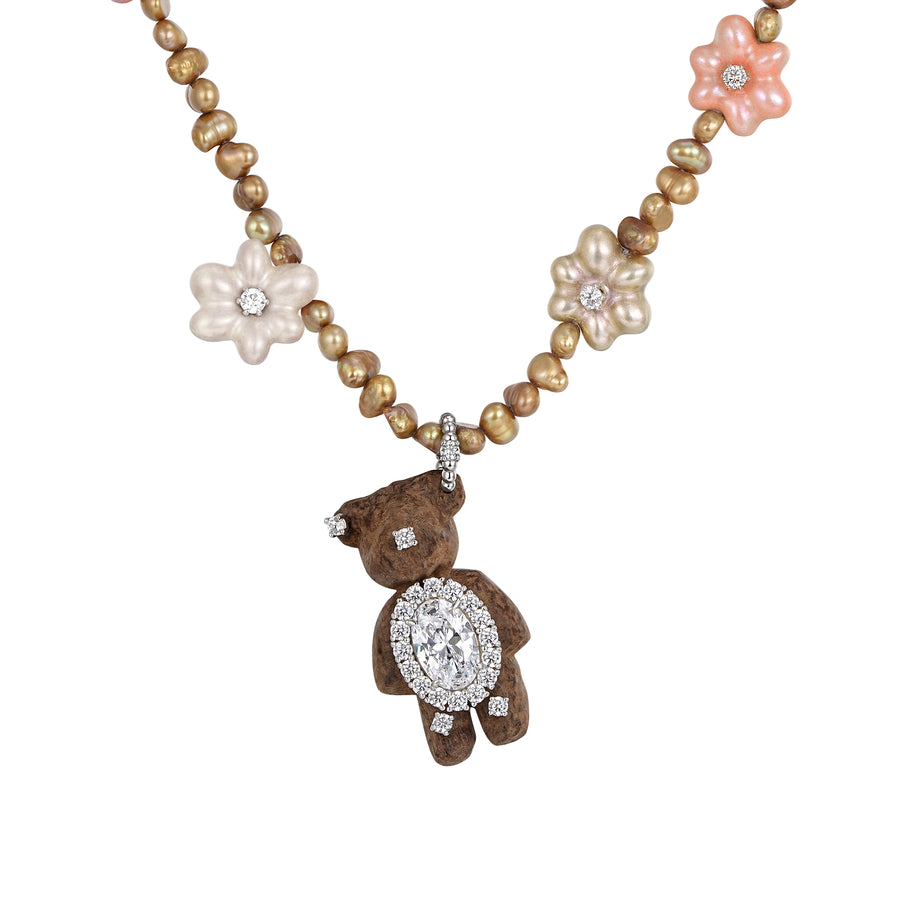 Paradise / Wooden Bear Pearl Flower Necklace