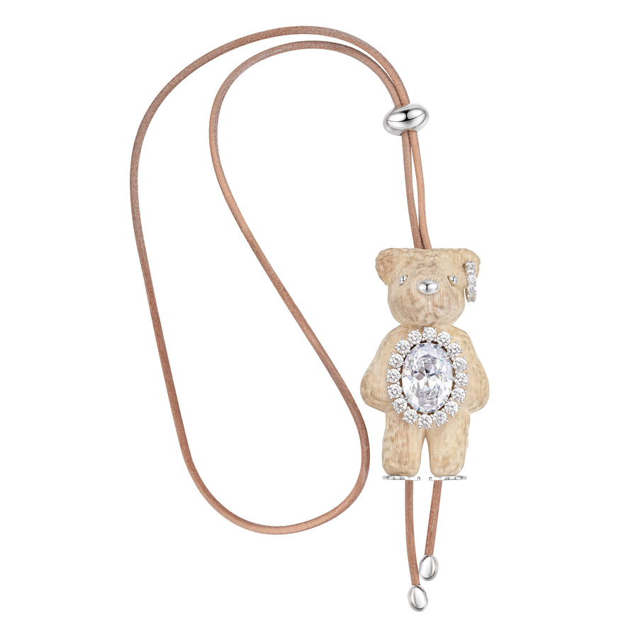 Paradise / Wooden Bear Gemstone Leather Chain