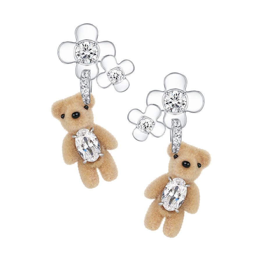 Paradise / Mini Flocked Bear Flowers Earring