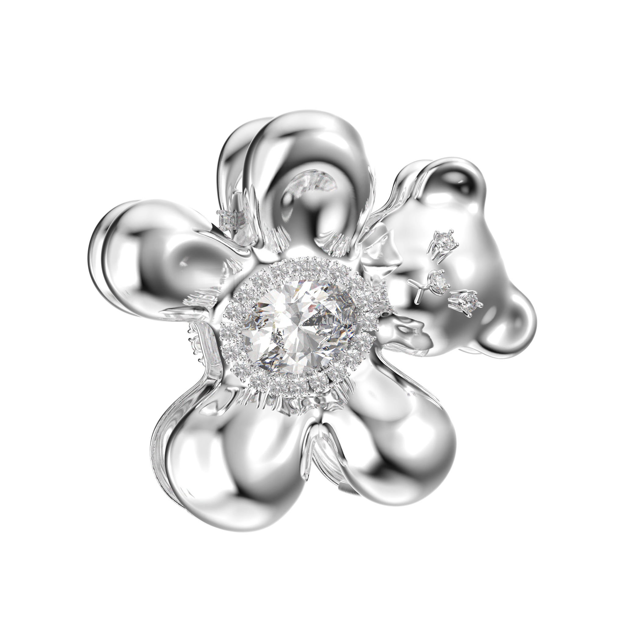 YVMIN Paradise Flower Bear metal hair claw clip with floral and bear design, shiny silver finish, for securing hair styles
