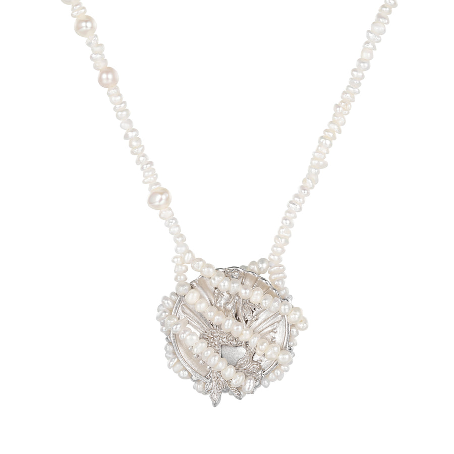 Mermaid / Pearl Web Coin Necklace