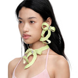 Paradise / Apple Peel Leather Bow Gemstone Earring