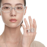 YVMIN Paradise Wide Strawberry Crystal Bear Ring featuring a sparkling crystal bear design on a wide band.