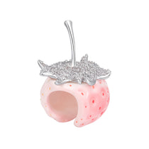 YVMIN Paradise strawberry gemstone ring featuring a vibrant red strawberry design and sparkling gemstones on a silver band.