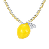 Shop YVMIN  Lemon Necklace. Iconic jewelry worn by aespa members Karina, Winter, Giselle, and Ningning. Elevate your K-pop fashion with this futuristic style.