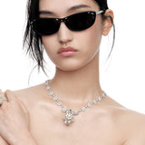 Paradise / Gemstone Flower Plush Bear Pearl Necklace