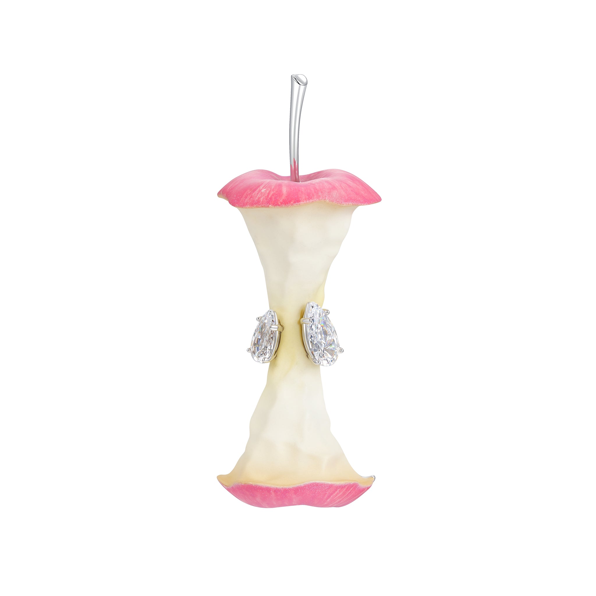 YVMIN Paradise Apple Core earring featuring a gold-tone apple design with a dangling charm on a delicate hook.