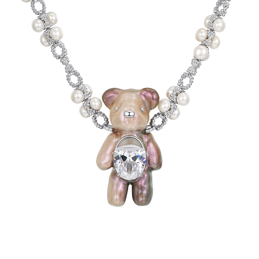 Paradise / Large Multi-Colored Pearlescent Bear Chain Necklace