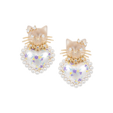 Paradise / Cat Heart Pearl Flower Earrings