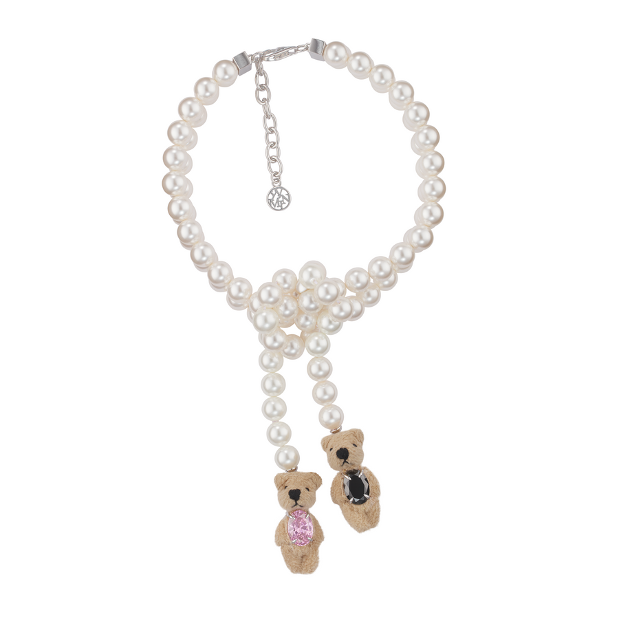 Paradise / Plush Bear Knotted Pearl  Necklace