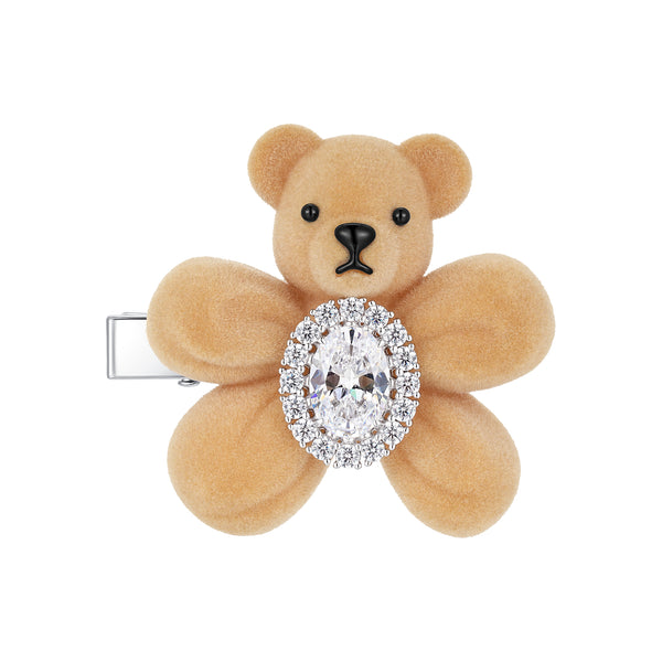 YVMIN Paradise Flocked Bear Gemstone Flower Hair Clip - Lisa's Pick