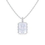 YVMIN Paradise Crystal Bear Square Pendant Necklace featuring a sparkling crystal bear charm on a sleek chain