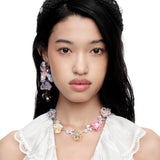 YVMIN X SHUSHUTONG / Rubber Band Flower Gemstone Leaf Necklace