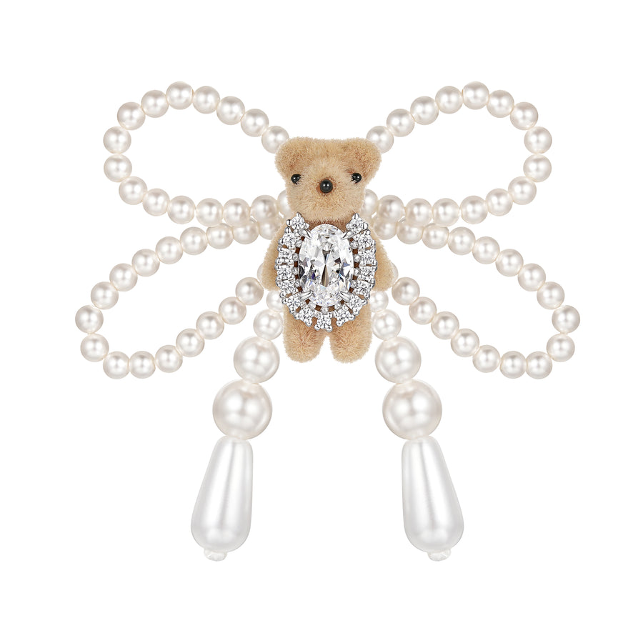 Paradise / Mini Flocked Bear Pearl Bowknot Earring