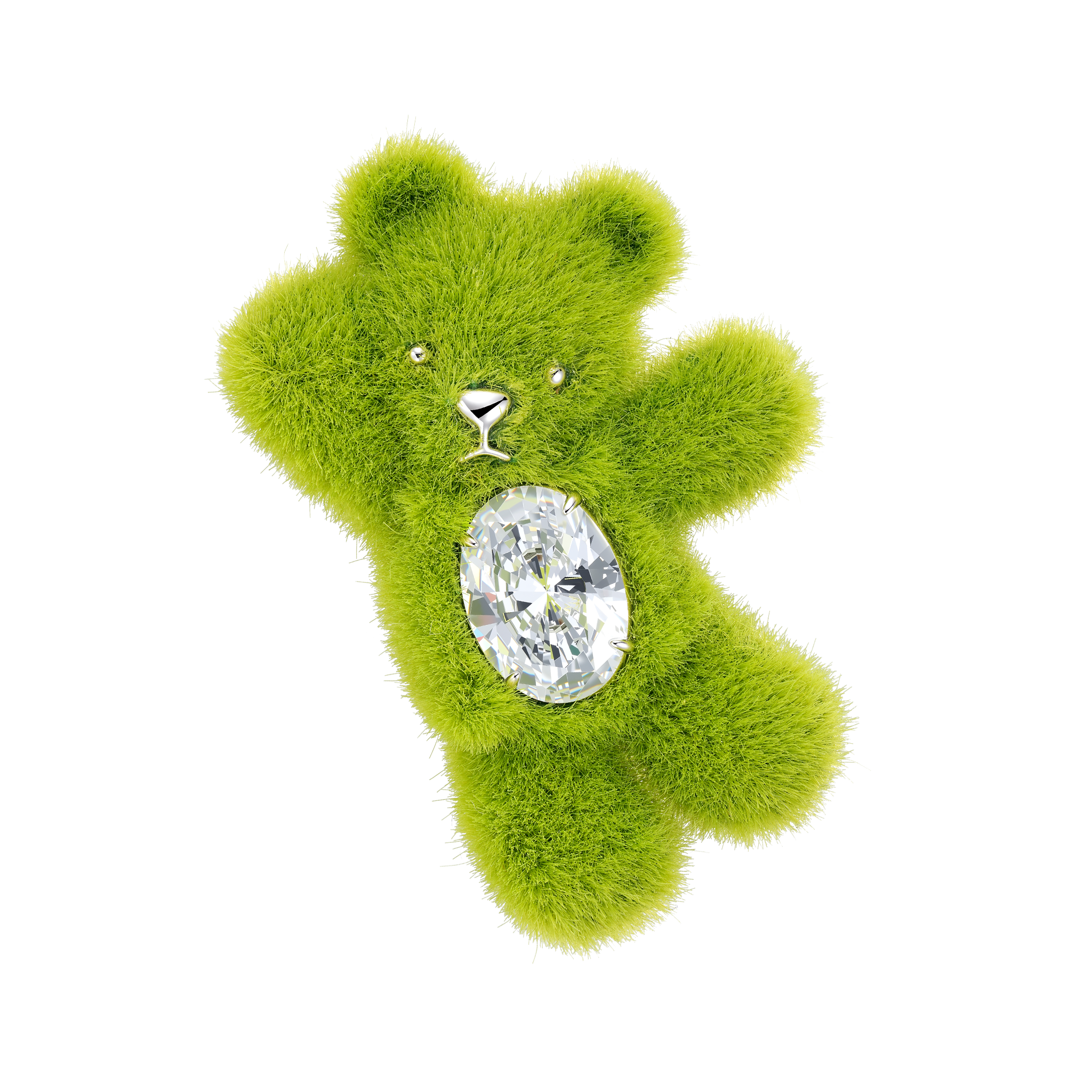 YVMIN Paradise Grass Bear Hair Clip with green and beige floral design and bear shape, suitable for decorative hair accessories.