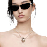 Paradise / Square Stone Plush Bear Pearl Necklace