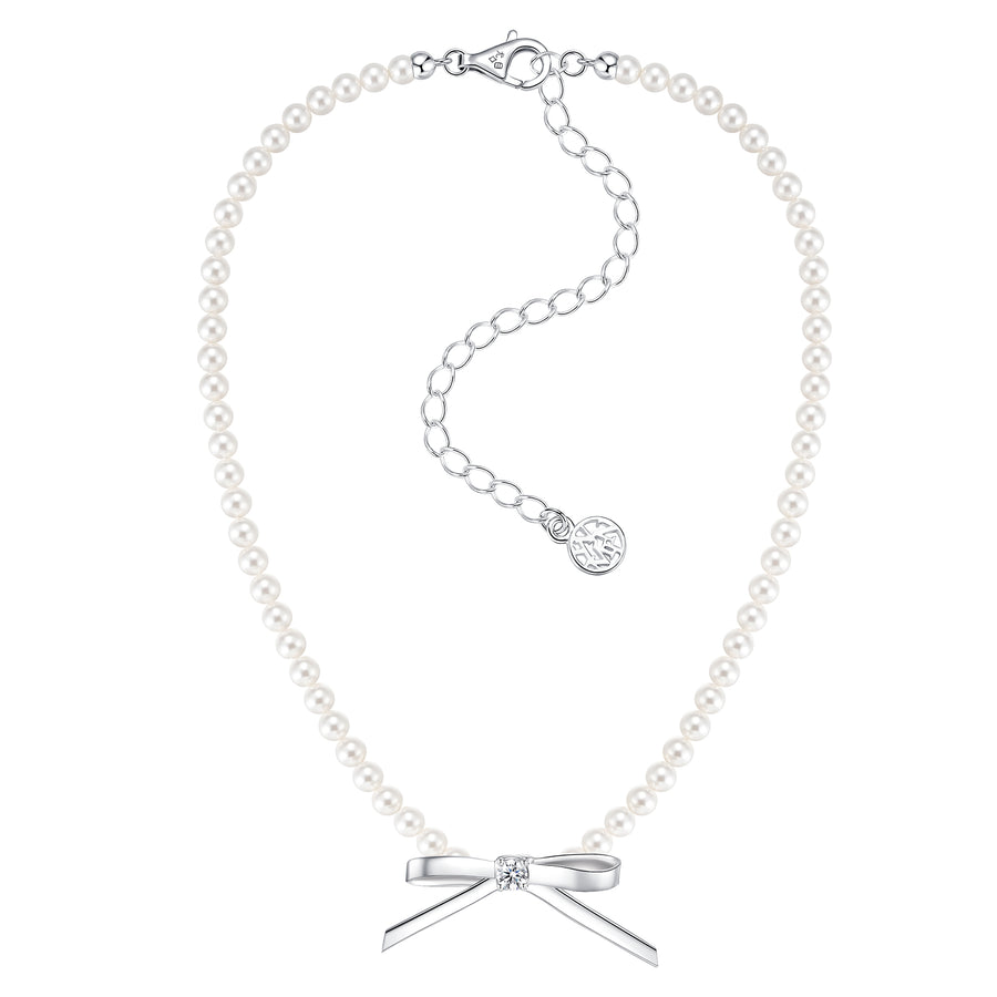 Ripple / Metal Bowknot Pearl Necklace