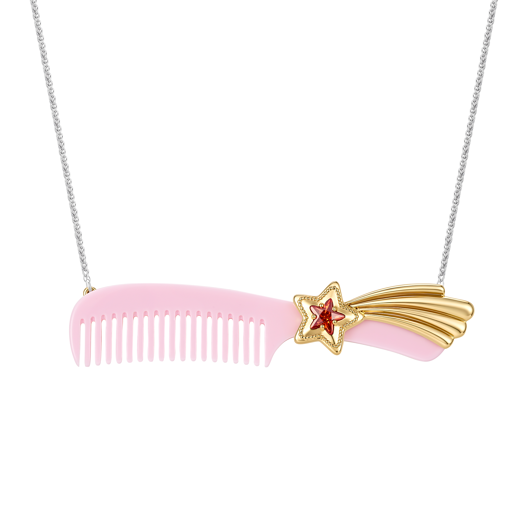 YVMIN X Ashley Williams Meteor Comb Necklace with silver-tone celestial pendant chain