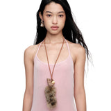 Paradise / Wooden Squirrel Plush Tail Pearl Necklace