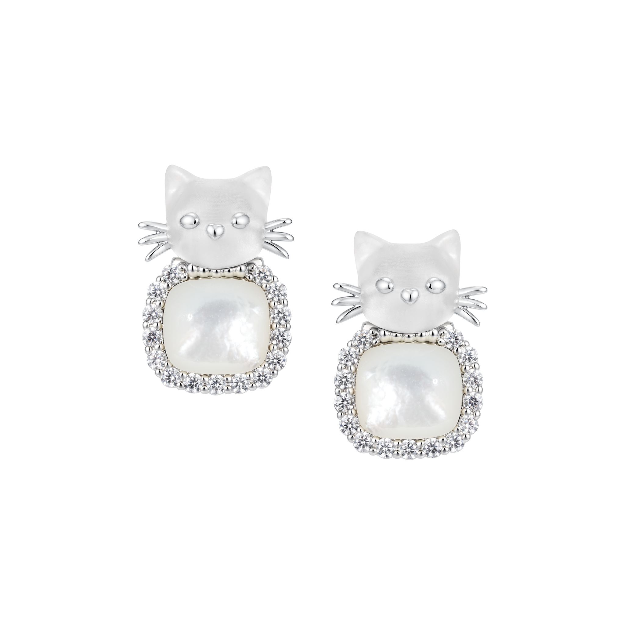 Paradise / Mini Cat Head Mother-of-Pearl Gem Stud Earrings