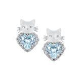 Paradise / Mini Cat Head Heart Gem Stud Earrings
