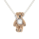 Paradise / Square Stone Plush Bear Pearl Necklace