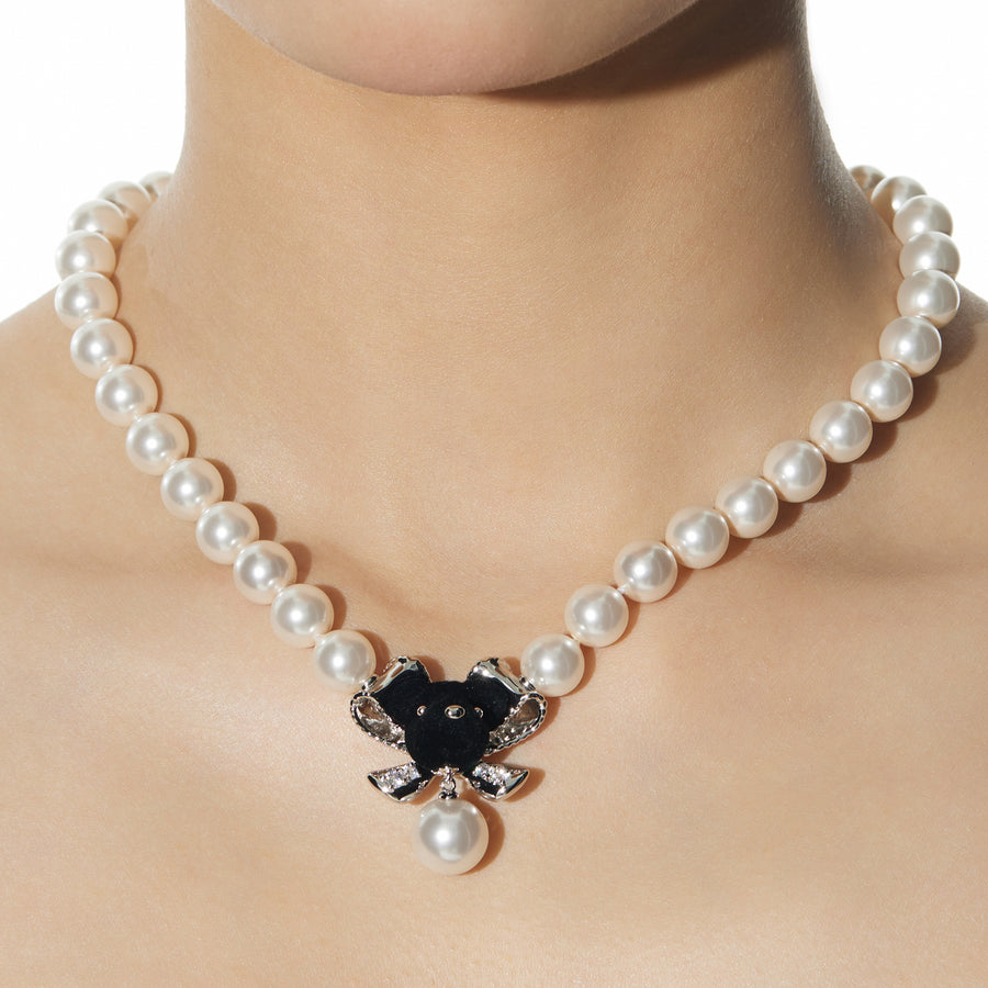 Paradise / Bear Head Bow Pearl Necklace
