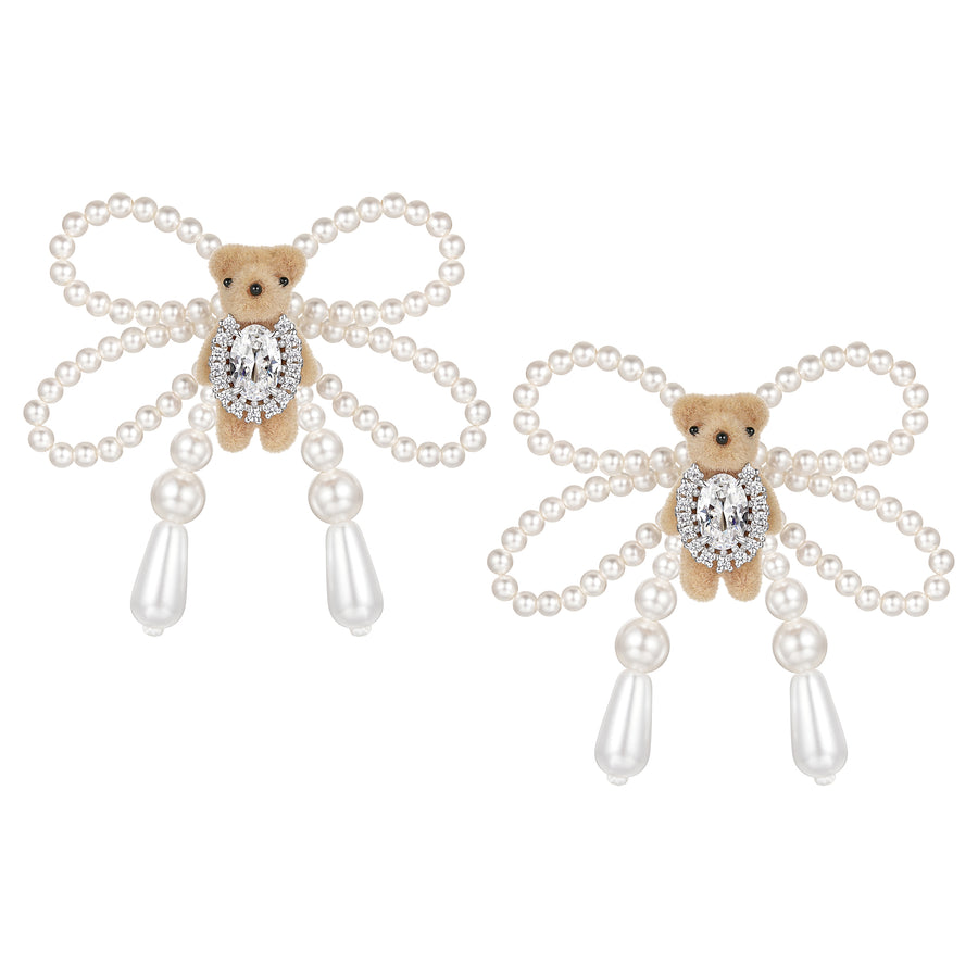 Paradise / Mini Flocked Bear Pearl Bowknot Earring