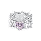 Paradise / Mini Cat Head Heart Gem Daisy Ring