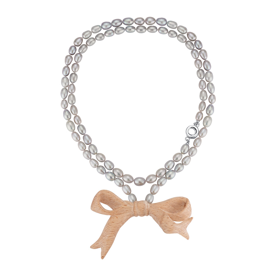New Material / Natural Wooden Bow Pearl Necklace