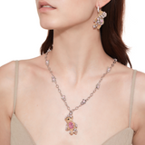 Paradise / Flower Covered Flocked Bear  Necklace