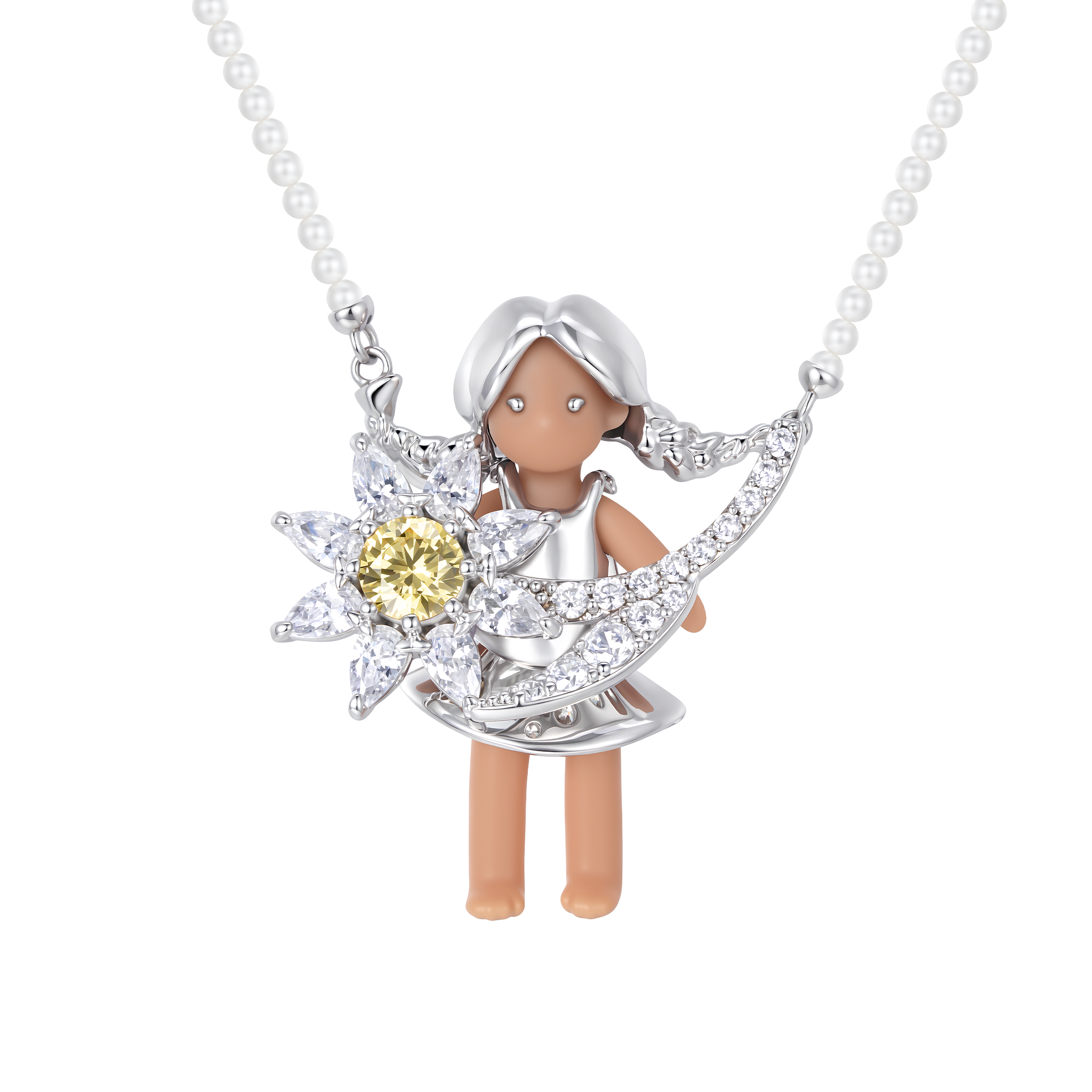 Paradise / Medium Girl Sunflower Pearl Necklace