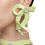 Paradise / Apple Peel Leather Bow Gemstone Earring