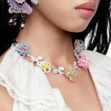 YVMIN X SHUSHUTONG / Rubber Band Flower Gemstone Leaf Necklace