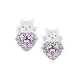 Paradise / Mini Cat Head Heart Gem Stud Earrings