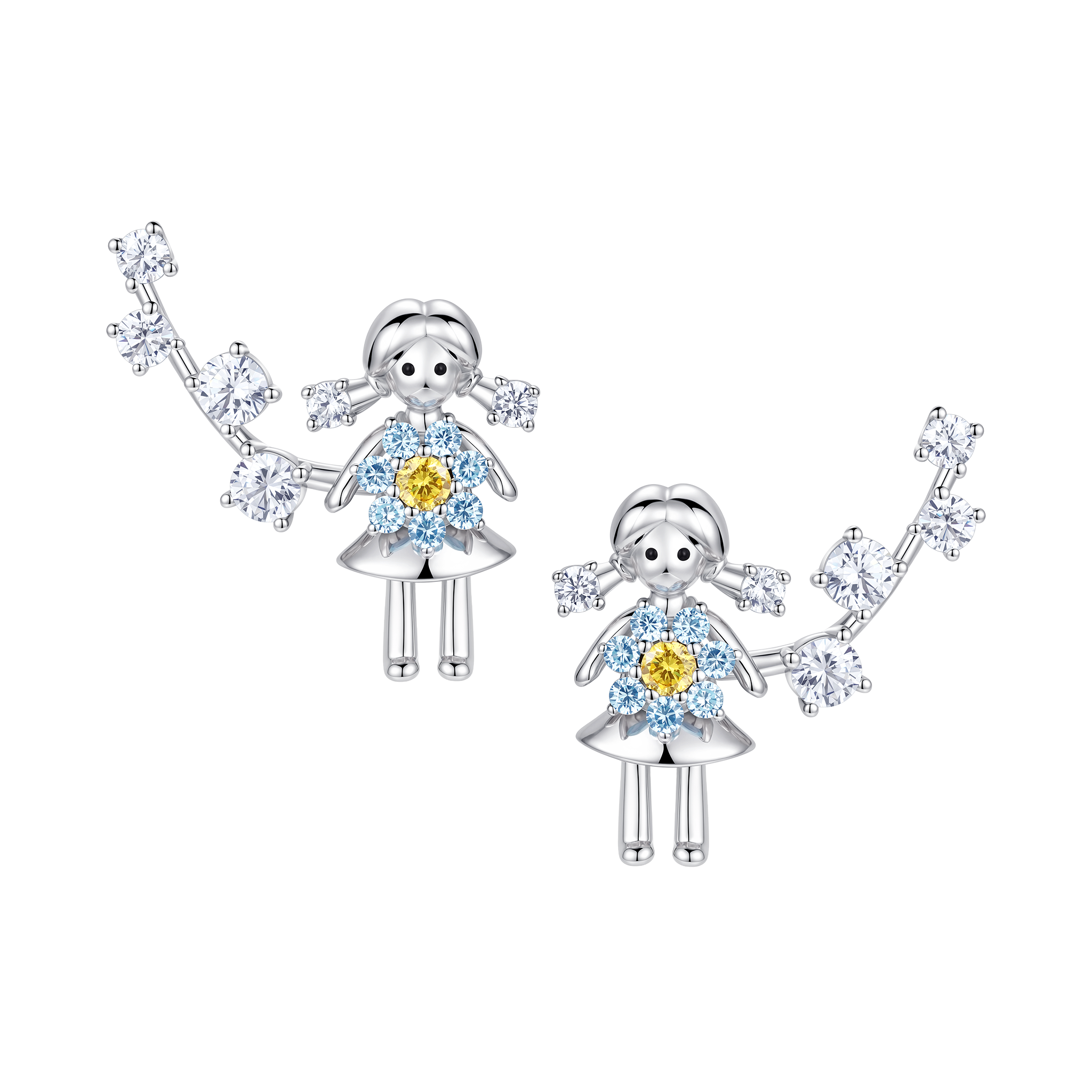 YVMIN Paradise Mini Girl Flower Stud Earrings featuring delicate floral designs on gold-tone studs
