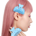 YVMIN X Ashley Williams Crying Bear comb hair clip, whimsical bear-shaped hair accessory in pink and black