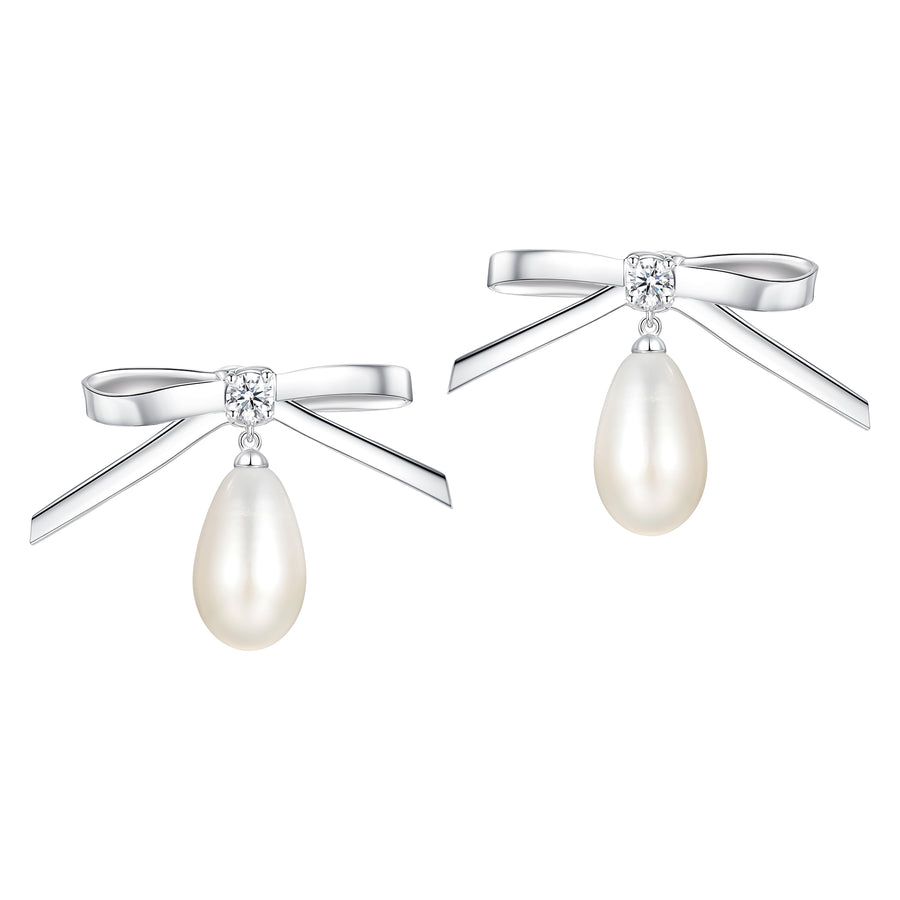 Ripple / Bowknot Drop Pearl Earring