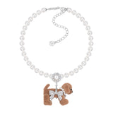 Paradise / Pave Bowknot  Puppy Pearl Necklace