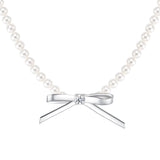 Ripple / Metal Bowknot Pearl Necklace
