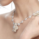 Paradise / Gemstone Flower Plush Bear Pearl Necklace