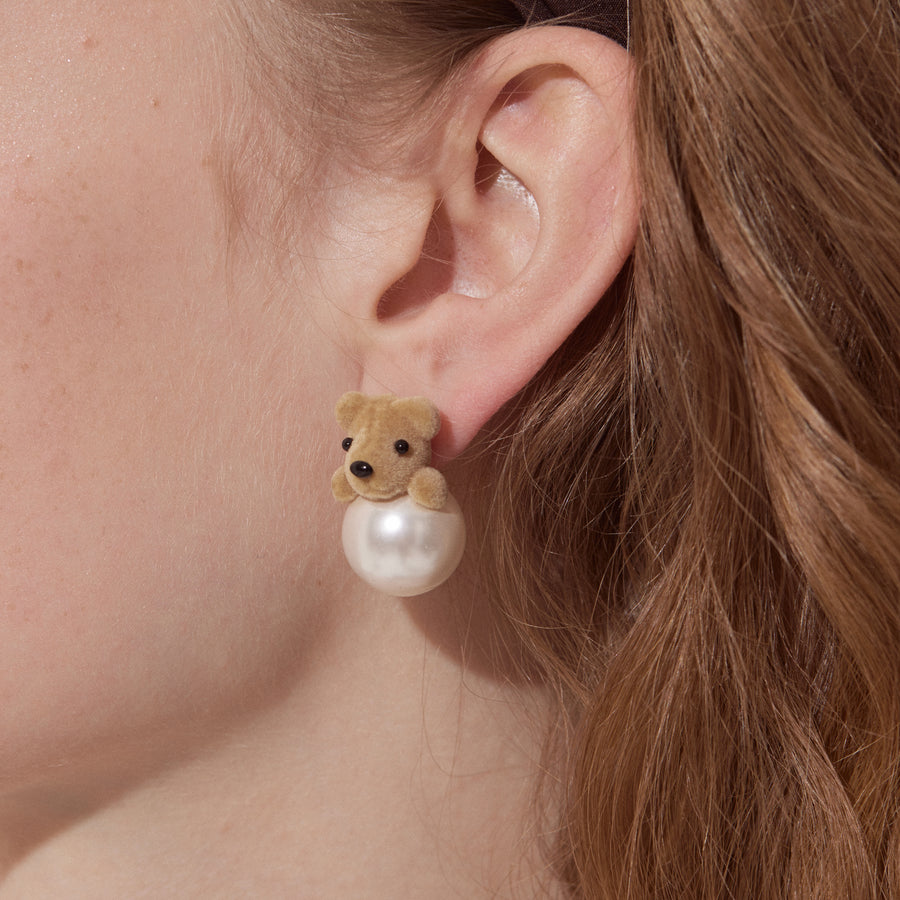 Paradise / Flocked Bear Pearl Earrings