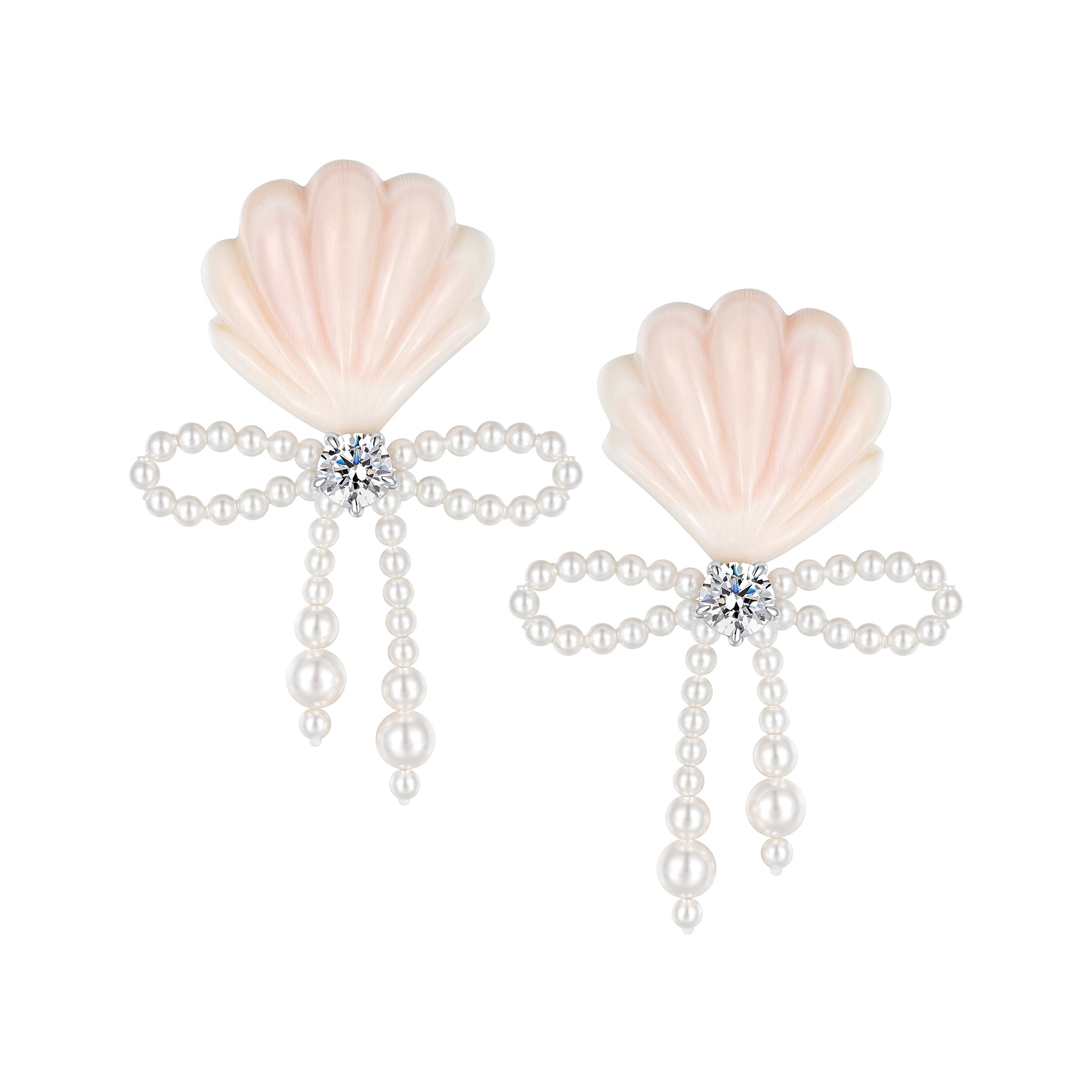 YVMIN carved shell pearl bow stud earrings with island-inspired design, featuring elegant shell and pearl details.